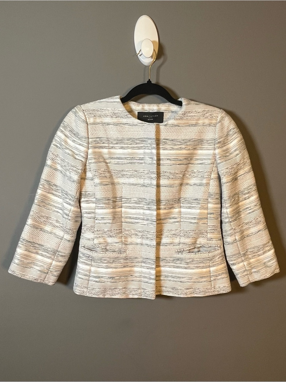 Ann Taylor Ivory Textured Open-Front Jacket